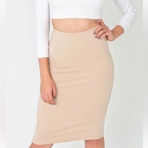American Apparel Stretch MIDI Pencil Skirt in Tan. Women’s Medium